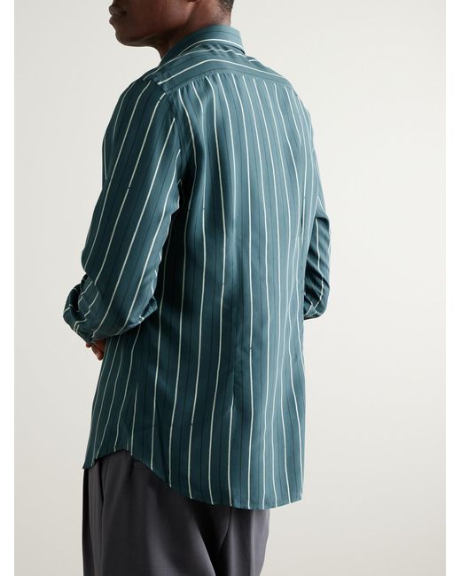 Paul Smith Blue Slim-Fit Striped Silk-Satin Shirt for men