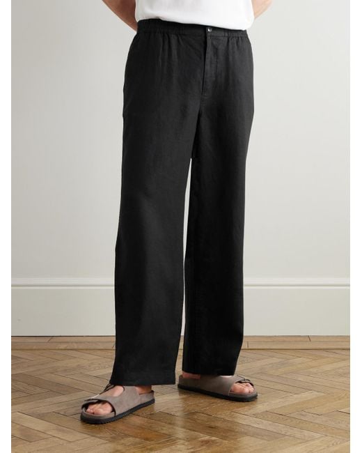 Mr P. Black Arthur Wide-Leg Linen Drawstring Trousers for men