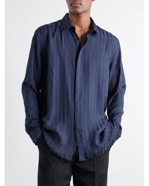 Saint Laurent Blue Striped Jacquard Shirt for men
