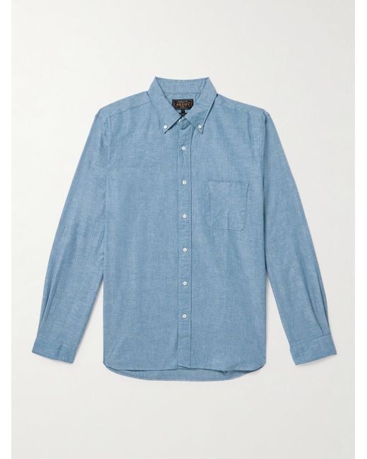 Beams Plus Blue Button-Down Collar Cotton-Chambray Shirt for men