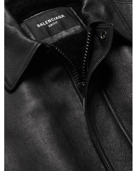 Balenciaga Black Logo-Embroidered Leather Blouson Jacket for men