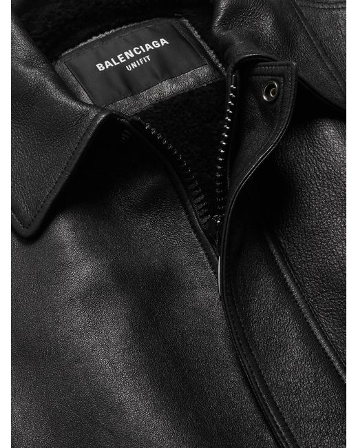 Balenciaga Black Logo-embroidered Leather Blouson Jacket for men