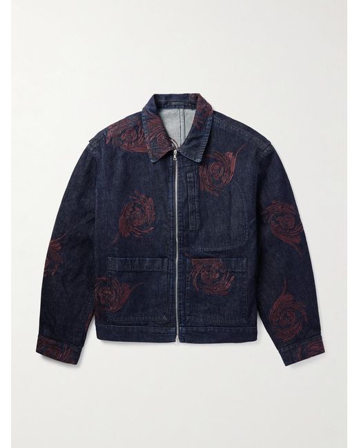 Dries Van Noten Blue Embroidered Denim Jacket for men