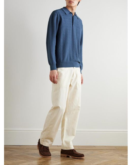 Beams Plus Pullover aus einer Ramie-Baumwollmischung mit Polokragen in Blue für Herren