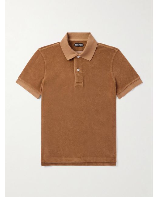 Tom Ford Brown Slim-fit Cotton-blend Terry Polo Shirt for men