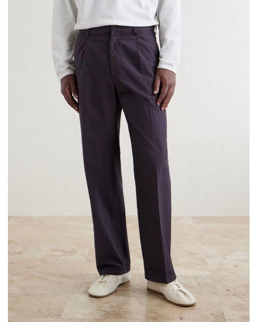 Auralee Blue Drawstring Cotton Straight-Leg Trousers for men