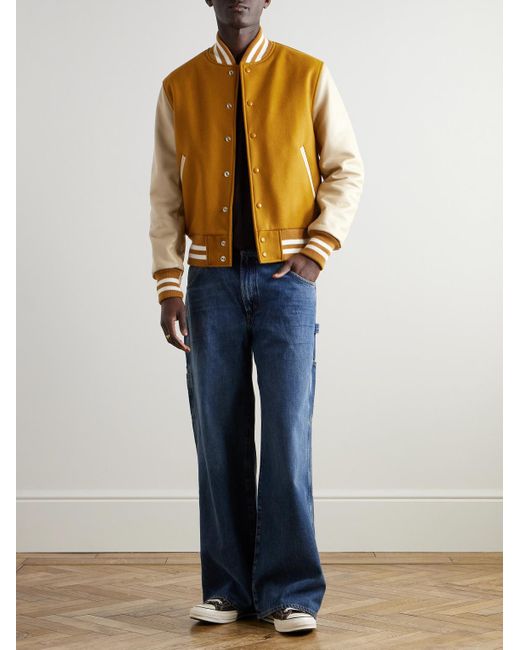 Golden Bear Metallic The Albany Wool-Blend And Leather Varsity Jacket for men