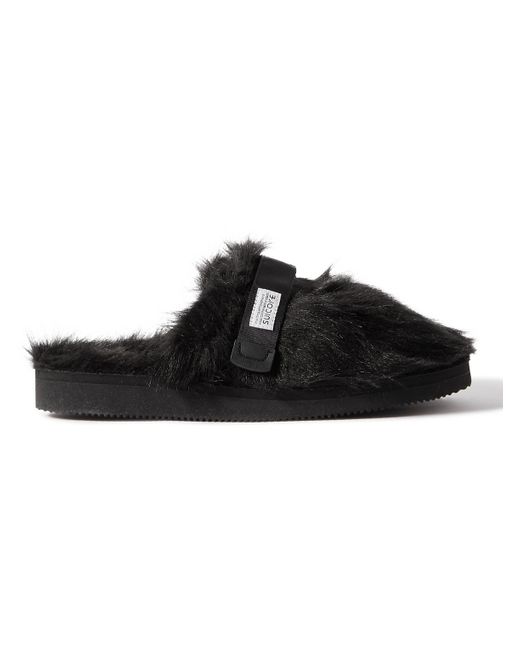 black faux fur mules