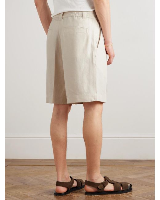 Loro Piana Natural Reinga Wide-Leg Pleated Linen-Twill Bermuda Shorts for men