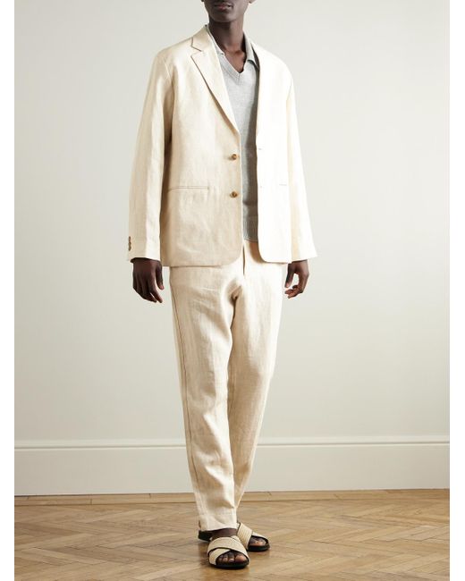 NN07 Natural Billie 1454 Tapered Linen Trousers for men
