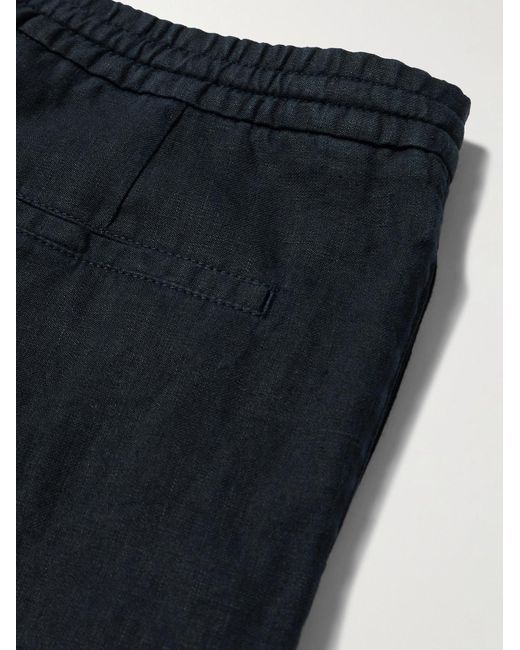 Canali Blue Tapered Linen Drawstring Trousers for men
