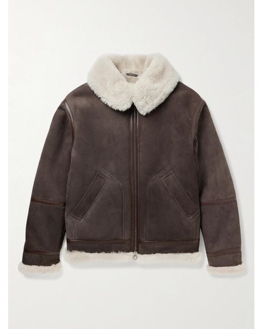 Loro Piana Brown Leather-trimmed Shearling Jacket for men