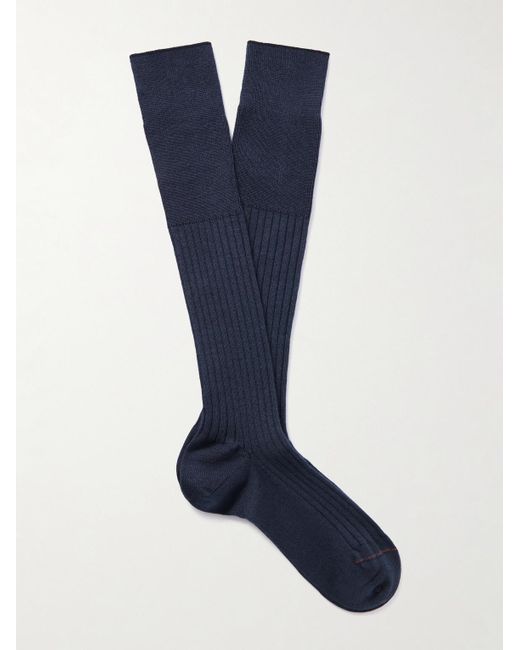 Loro Piana Blue Ribbed Cashmere And Silk-blend Socks for men