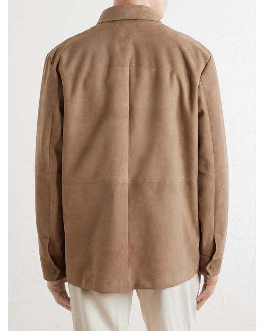 Canali Brown Paneled Suede Overshirt for men