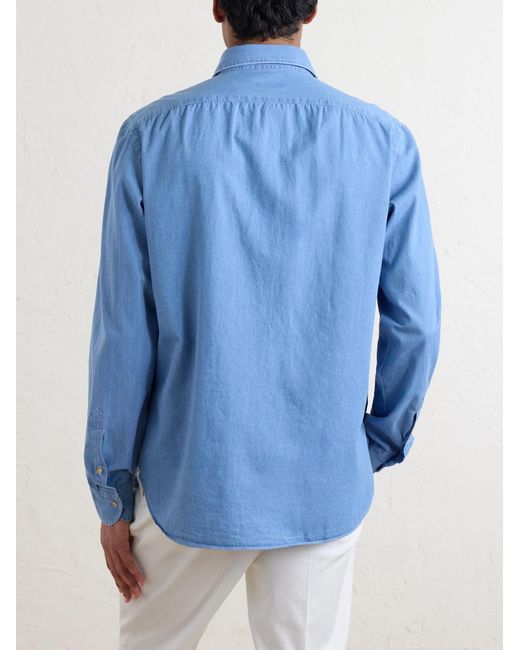De Petrillo Blue Cotton-Chambray Shirt for men