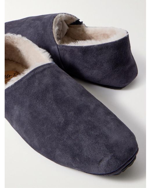 Mr P. Blue Plush-Lined Suede Slippers for men