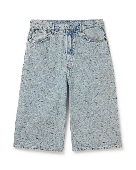 Acne Blue Rudda Wide-leg Logo-jacquard Denim Shorts for men