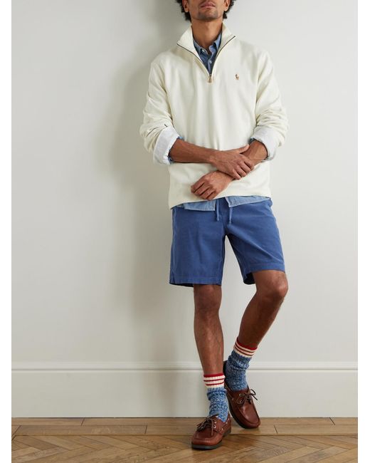Polo Ralph Lauren Blue Straight-Leg Logo-Embroidered Cotton-Corduroy Drawstring Shorts for men