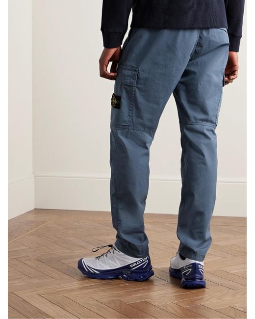 Pantaloni cargo a gamba dritta in misto cotone Supima con logo applicato di Stone Island in Blue da Uomo