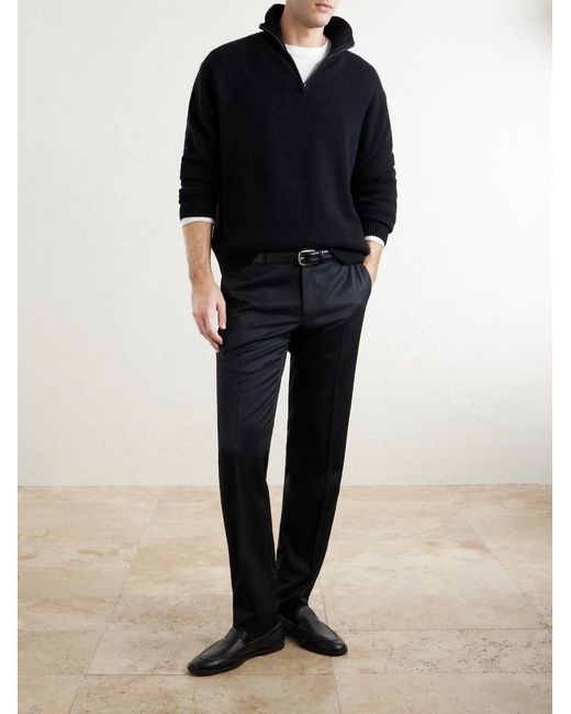 Brioni Black Straight-Leg Super 220S Wool Trousers for men