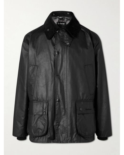 Barbour Black Bedale Corduroy-Trimmed Waxed-Cotton Jacket for men