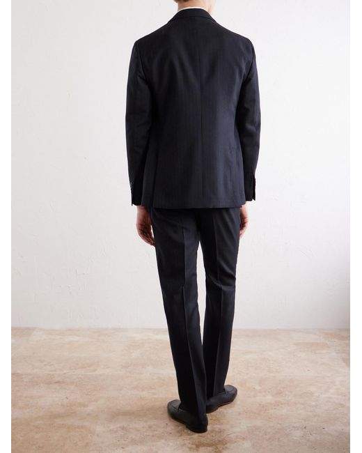 Lardini Blue Double-Breasted Pintriped Wool Suit Jacket for men