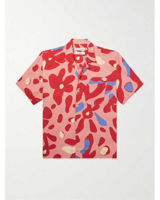 A Kind Of Guise Red Gioia Camp-collar Printed Crepe De Chine Shirt for men