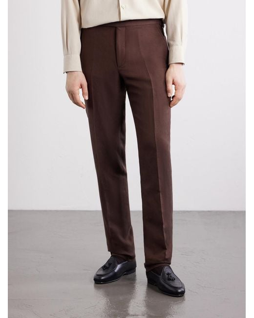 Ralph Lauren Brown Straight-Leg Silk And Linen-Blend Suit Trousers for men