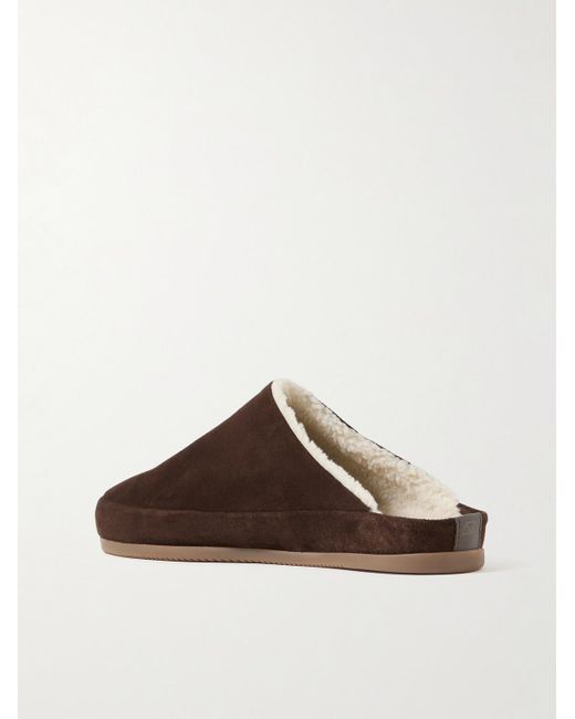 Mulo Brown Shearling-Lined Suede Slippers for men