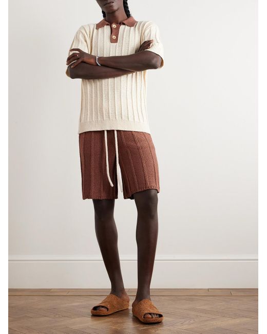 The Elder Statesman Red Beach Guy Straight-leg Ribbed Cotton Drawstring Shorts for men