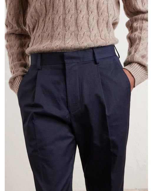NN07 Blue Tapered Pleated Organic Cotton-blend Twill Trousers for men