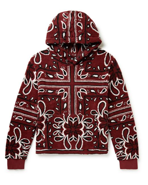 Amiri Leathertrimmed Bandanaprint Fleece Hoodie in Burgundy (Red) for
