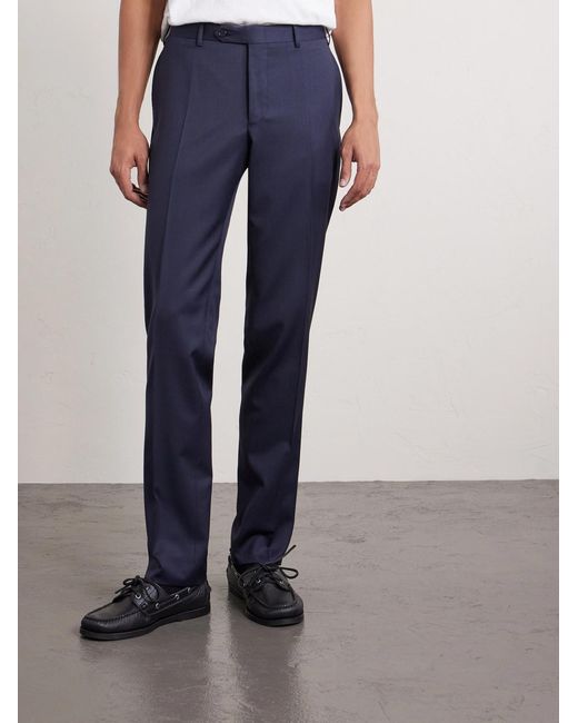 Canali Blue Ff Tapered Wool Suit Trousers for men