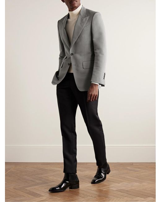 Tom Ford Gray Shelton Slim-fit Cotton And Silk-blend Poplin Suit Jacket for men
