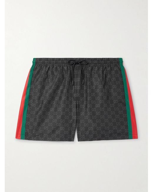 Gucci Black Straight-Leg Mid-Length Logo-Print Striped Swim Shorts for men
