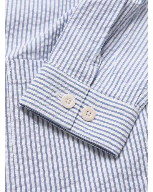 Portuguese Flannel White Striped Cotton-Seersucker Overshirt for men