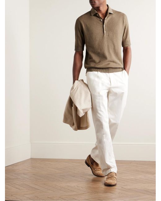 Lardini Natural Slim-fit Ribbed Linen And Cotton-blend Polo Shirt for men