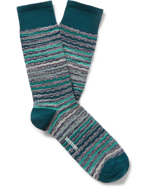 Missoni Blue Crochet-knit Cotton-blend Socks for men