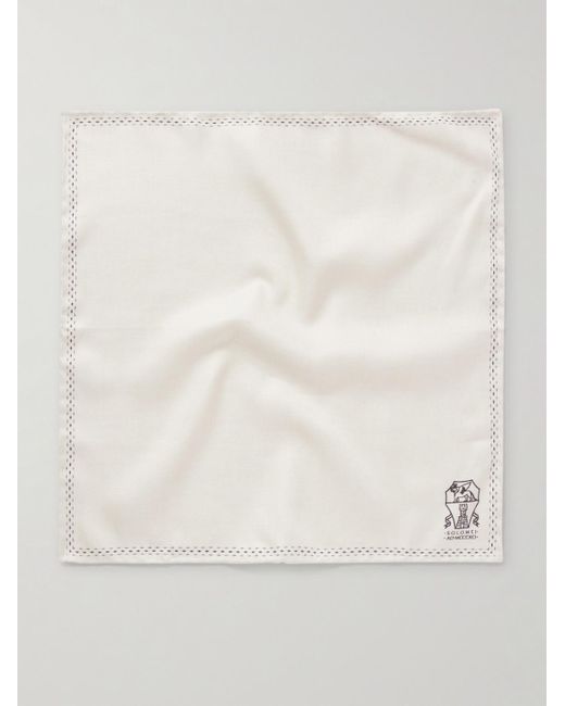 Brunello Cucinelli Einstecktuch aus Seide mit Logoprint in Natural für Herren