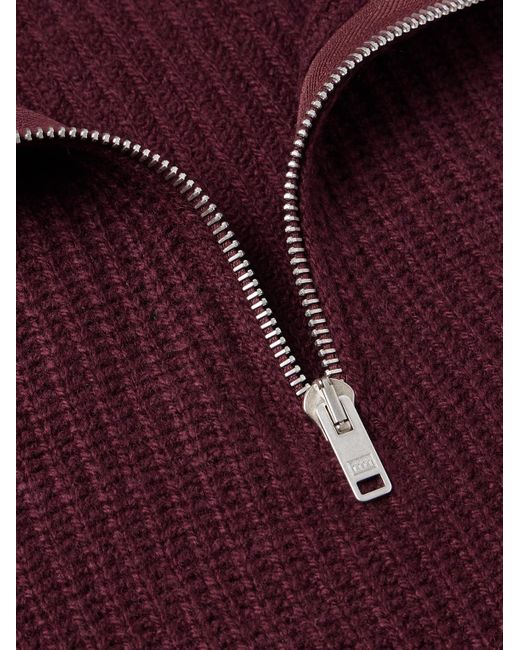 John Smedley Red Ryker Ribbed Recycled-Cashmere And Wool-Blend Half-Zip Sweater for men