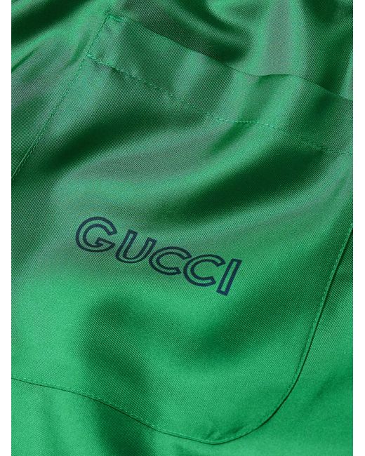 Gucci Green Silk Shorts With Horsebit Print for men