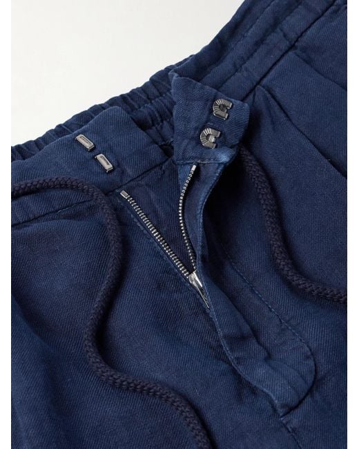 Brunello Cucinelli Blue Straight-leg Linen Drawstring Trousers for men