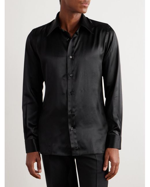 Camicia slim-fit in raso di seta di Tom Ford in Black da Uomo