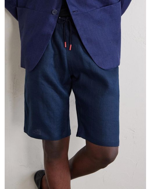 Kiton Blue Drawstring Linen Straight-Leg Shorts for men