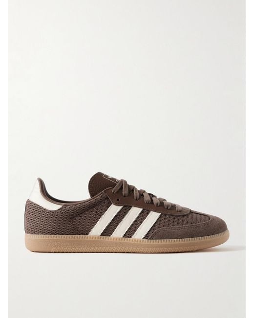Adidas Originals Brown Samba Og Leather And Suede-Trimmed Crocheted Sneakers for men