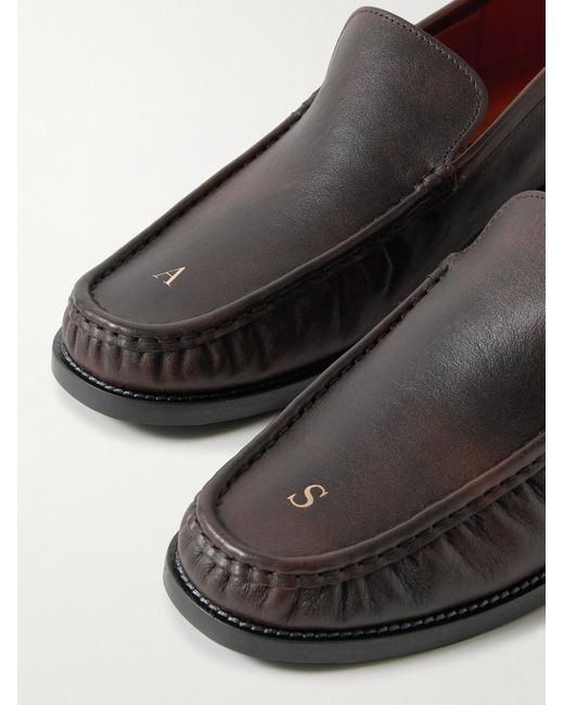 Acne Black Logo-Print Burnished-Leather Loafers for men