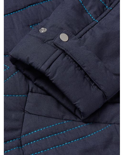 Folk Blue Quilted Embroidered Padded Cotton Blouson Jacket for men