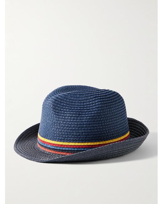 Paul Smith Blue Striped Braided Straw Trilby Hat for men