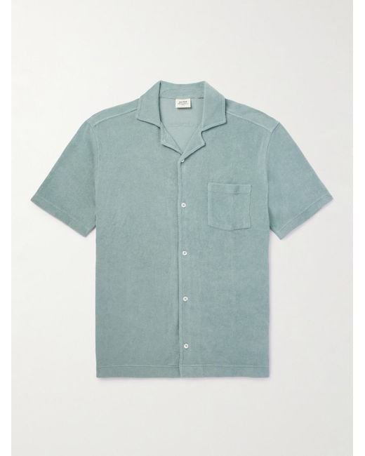 Hartford Blue Camp-collar Garment-dyed Cotton-terry Shirt for men