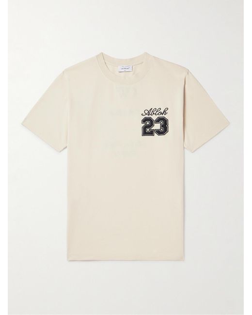 Off-White c/o Virgil Abloh Natural Logo-embroidered Cotton-jersey T-shirt for men